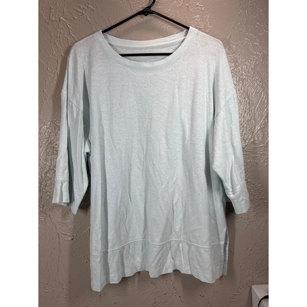 Pure Jill J.Jill Hemp‎ Cotton Knit Seamed Tunic Light Blue Petite Size Small PS